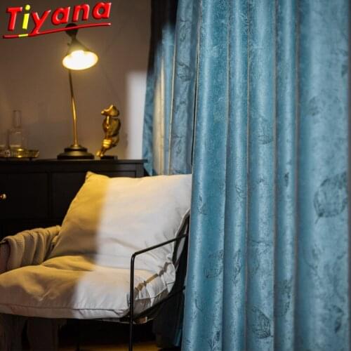 Light Luxury Art Print Leaves Curtains Modern Grey /Blue Leaf Noise Reduction Window Drapes For Bedroom HM714#VT
