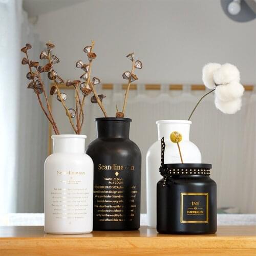 Nordic Black Glass Vases Hydroponics Plant Flower Home Decor for Artificial Flower Bouquet with Vase Wedding Plant Vase