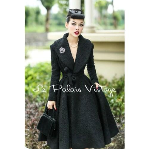 Le Palais Vintage elegant retro 100% wool Lapel waist skirt type woolen coat