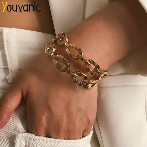 Youvanic Geometric Thick Chain Bangle Women Adjustable Punk Rock Gold Bracelets Bangles Charm Cuff Bracelet Jewelry On Hand 0410