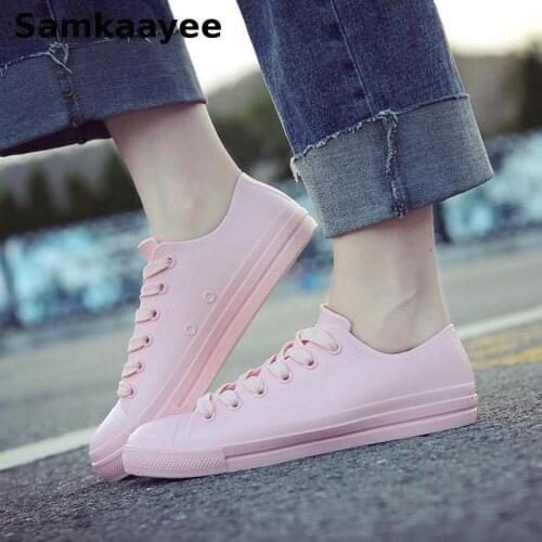 Size 36-40 Womens Rain Boots Winter Female Flats Botas Lace-Up Waterproof Non-slip Ankle Shoes Mujer White Round Toe Zapatos Y12