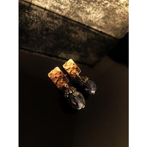 Dr Stone Natural Stone Women Lapis Lazuli Stone roseAltın Plated Earrings 439800204