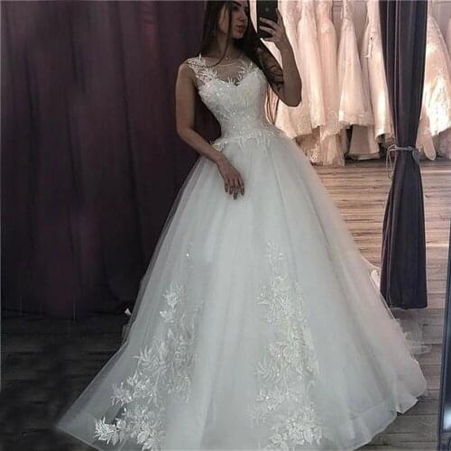 Summer Beach Cap Sleeves Sparkly Lace Appliques Beaded Wedding Dress 2021 Scoop Neck Women Bride Gown Robe De Marriage