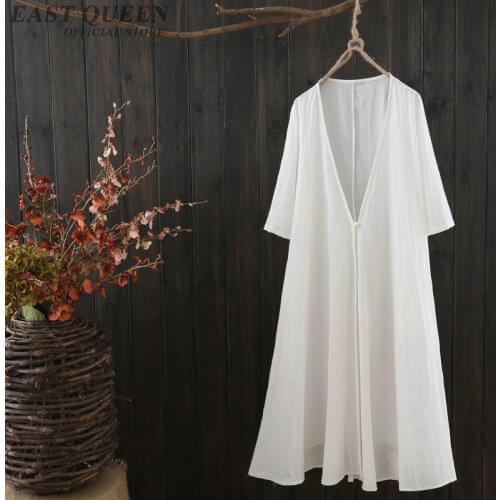 White robe vintage femme dresses summer 2019 women tops and blouses cotton short sleeve long shirt female kimono cardigan AA4835