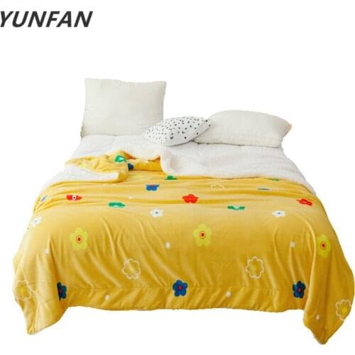 Winter Double Layer Thick Blanket flowers Super Soft Warm Wool Blankets flannel fleece Throw On Sofa bed yellow white blankets