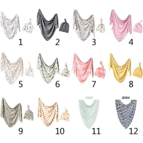 2 Pcs Baby Blanket + Hat Set Swaddle Wrap Newborn Infant Muslin Floral Cotton Towel Sleeping Bag