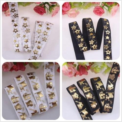 3 colors gold foil happy valentines day Printed foe elastic 5/8" fold over elastic ribbon,50 yards per lot