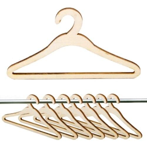 3 Pieces Natural Wood Color Wooden Clothes Hanger Dolls Cloth Hangers Wood Hook for Msd Dod Luts Dolls Clothes Hanger Accessory