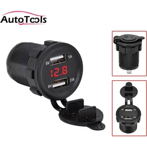 50pcs/lot via DHL FREE 12V Dual USB port car Cigarette Lighter USB Charger Socket +LED Digital Voltmeter Meter Monitor