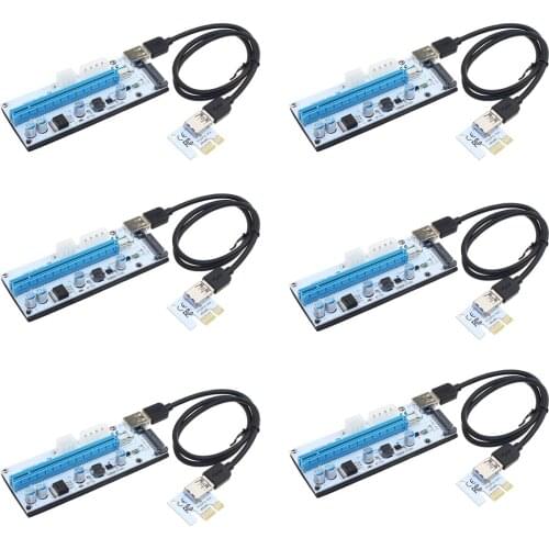 6PCS VER008S 3 in 1 Molex 4Pin SATA 6PIN PCIE PCI-E PCI Express Riser Card 1x to 16x USB 3.0 Cable For Mining Bitcoin Miner