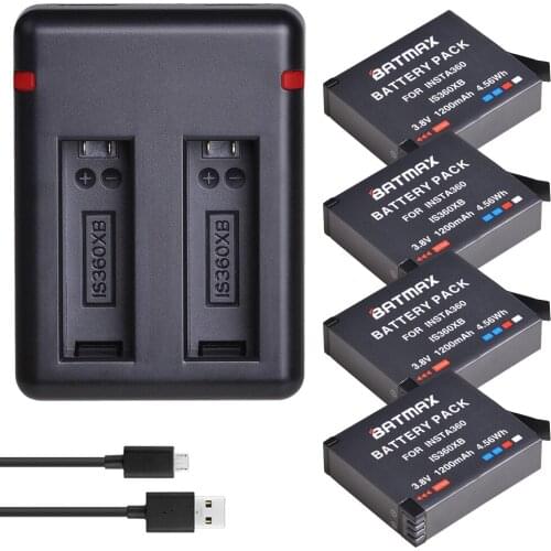 Batmax 4pcs battery for Insta360 ONE X Camera akku + USB Dual Charger wit Type C Port for Insta360 One X Camera Accessories