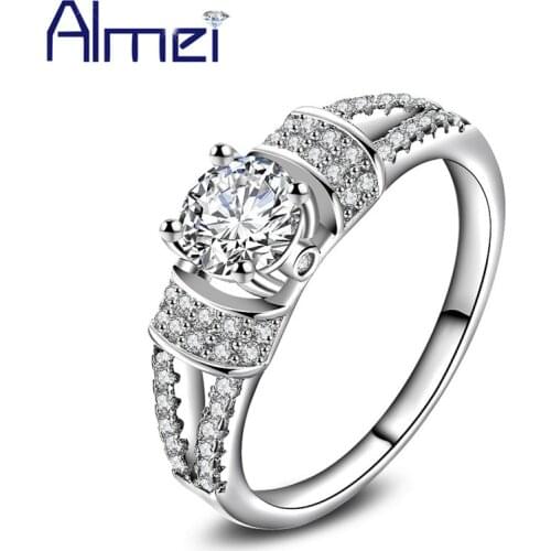 Almei 5%Off Engagement Silver Color Zircon Rings For Women Punk Ring With Micro Pave Stone Jewelry Bijoux Anillo My Orders HR262