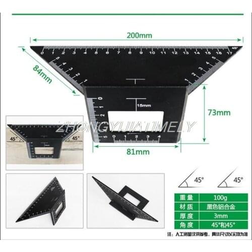 Aluminum alloy angle ruler, stainless steel 45 degree ruler, multi-function angle ruler, turn ruler woodworking marking tool