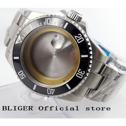 BLIGER 43MM Solid Stainless Steel Black Ceramic Bezel Watch Case Sapphire Glass Fit For ETA 2836 Automatic Movement C54
