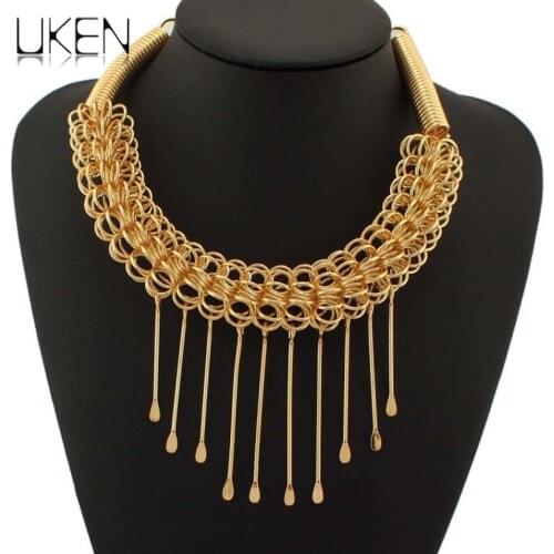 UKEN Rock Statement Jewelry Metal Pendant Crazy Spring Chain Collar Chokers Necklaces Free Shipping N2125