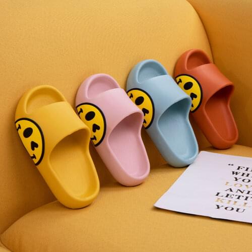 Childrens Cotton Slippers Summer Lovely Smiling Face Boys and Girls Home Baby 2021 EVA Cool Slippers