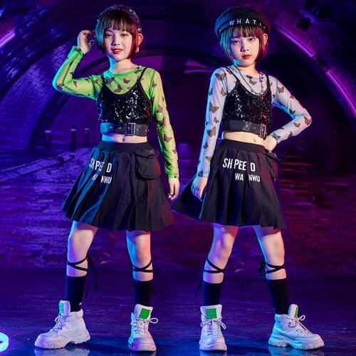 Hip Hop Dance Clothing For Girls Sequin Top Hiphop Skirt Girl Clothing Lala Dancing Costumes Jazz Street Dance Wear XS1913