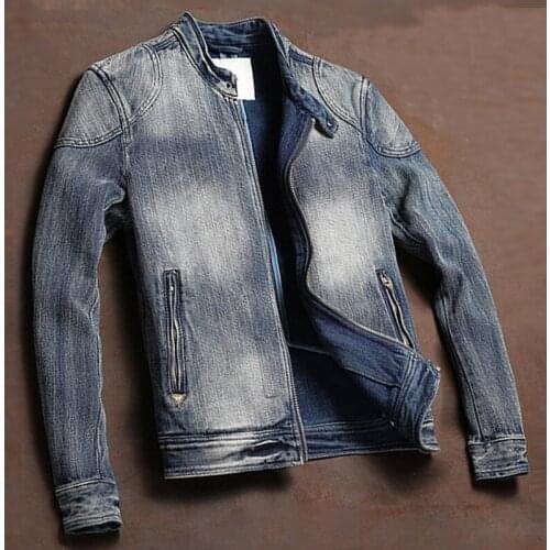 Vintage Stretch Biker Mens Denim Jackets XXXL Plus Overcoats European Style Motorcycle Mens Jeans Jacket Male Streetwear A760