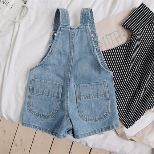 2021 Spring Summer Baby Denim Overalls Korean Casual Loose Button Short Jeans for Boys Girls Children Jumpsuit Suspenders Shorts