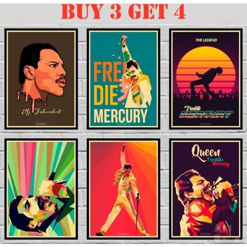Freddie Mercury Kraft paper Poster Queen Painting Cartoon Pop Art Vintage Wall Sticker 42X30cm