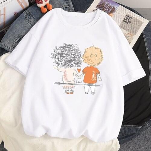 Summer Anime Harajuku Streetwear T-shirts Kawaii Boys Love Girls Pattern Casual Tshirt Women White Loose Oversized T shirt Tops