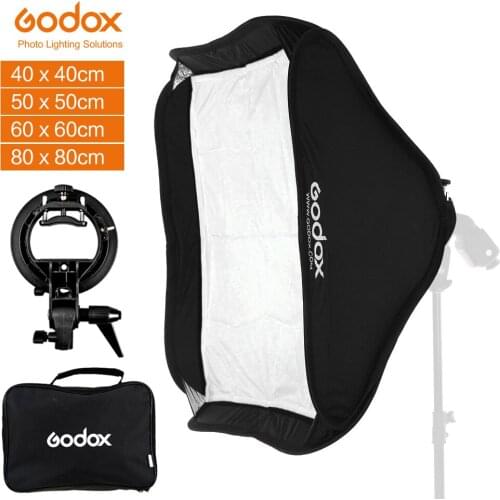 Godox 60*60cm 24*24inch Flash Folding Softbox Kit with S-Type Bracket Bowens Mount Holder for Canon Nikon Godox Speedlite Flash