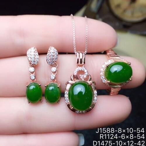 KJJEAXCMY exquisite jewelry 925 sterling silver inlaid natural Jasper Pendant ring, necklace, earring and ear nail set support