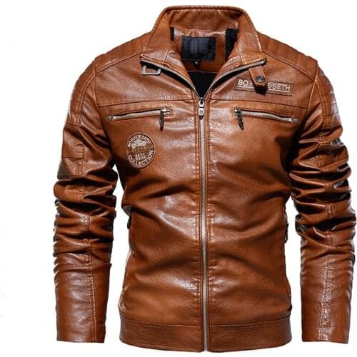 2021 Autumn Winter Jacket Men Leather Motorcycle Jacket Embroidery Zipper Coat Men Streetwear Coat Black Biker Jacket Coats Male