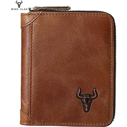 Fashion Men Wallets Card Holders Vertical Mony Bag Zipper Fashion Short Men Purse High Quality Cowhide RFID Male Purse