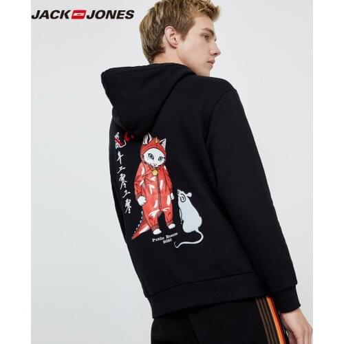 JackJones Mens 3D Cartoon Embroidery 100% Cotton Pullover Loose Fit Hoodie| 220133510