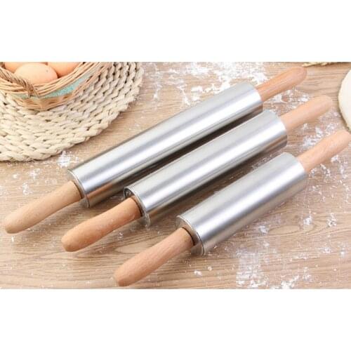 Stainless steel creative wooden handle rolling pin household kitchen rolling bag tool snack baking multipurpose tool