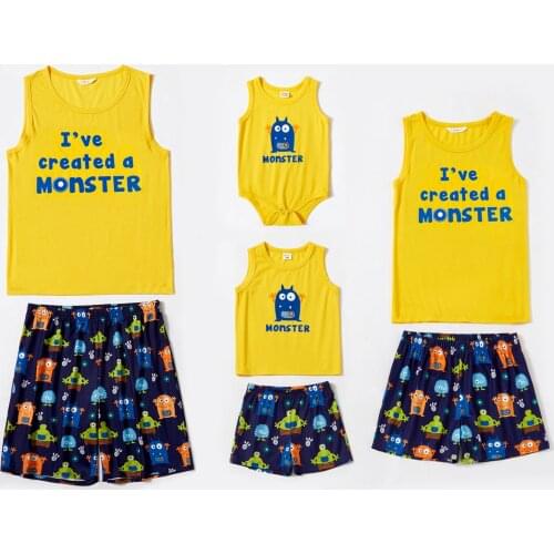 PatPat New Summer Family Monster Letter Print Matching Pajamas Set(Flame Resistant)