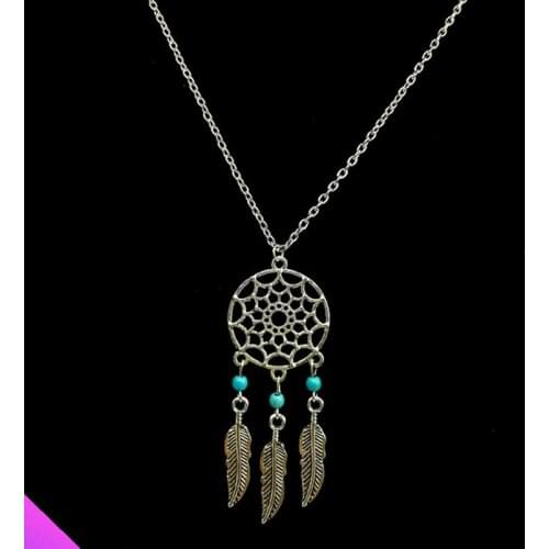 Feather pendant necklace ladies girl retro ethnic style jewelry gift summer 2021