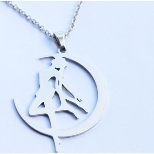 Everfast 1pc Dancing Women In Moon Pendant Collar Necklaces Stainless Steel Necklace Girl Kids Dancer Making Jewelry Accessories
