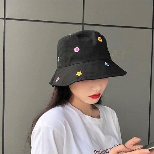 Flowers Embroidery Bucket Hats For Women Summer Beach Fisherman Cap Outdoor Travel Sun Protection Hats Bob панама женская 2021