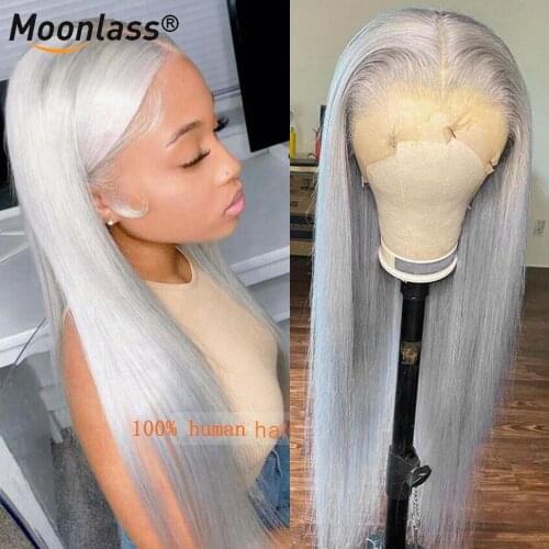 Gray Color Preplucked 13x4 Straight Lace Front Wig Silver Grey 4x4 Closure Wig Brazilian Lace Front Human Hair Wigs For Women