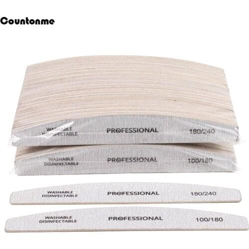 100Pcs Grey Wood Nail File 100/180/240 Thick Sandpaper Emery Board Nail Art Files Boat Wooden Buffer Washable Manicure Tools Set