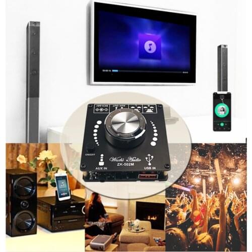 ZK-502M MINI Bluetooth compatible 5.0 power audio power amplifier board 50WX2 stereo home video AUX USB X6HB