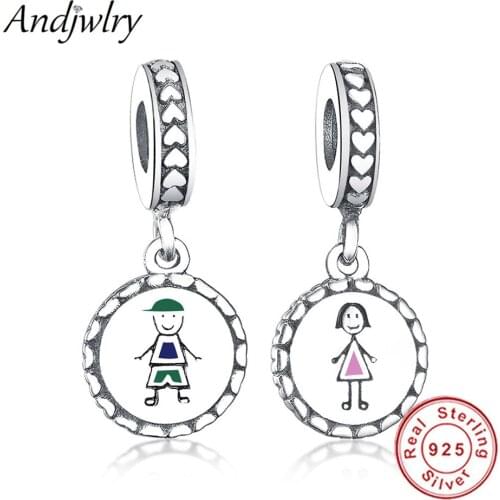 Authentic 925 Sterling Silver Charms Pendant Boy & Girl Beads Fit Original Charm Bracelet & Bangle Necklace DIY Jewelry