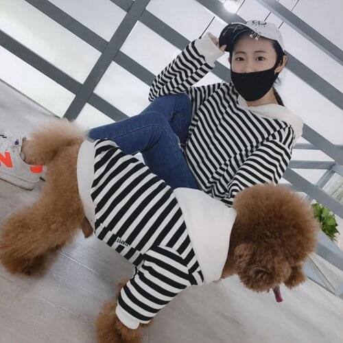 Striped Dog Clothes Large Dog Hoodie Pet Matching Clothes Autumn Winter Pets Dogs Clothing For Big Dogs Costume Labrador Bulldog