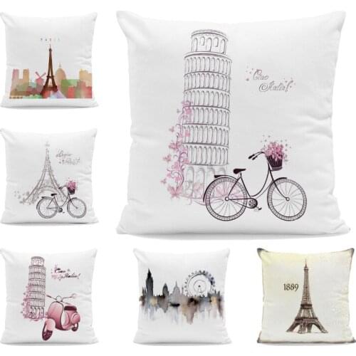 Popular Romantic City Pillowcase Paris Tower Letters Uk Parliament Sofa Decoration Cushion Ferris Wheel Liberty Goddess Pillow