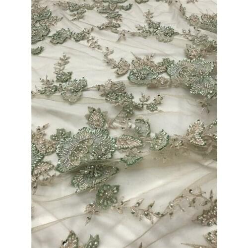 Latest Embroidered Tulle French mesh Lace Fabric With beads ZH-2186827 for wedding dress