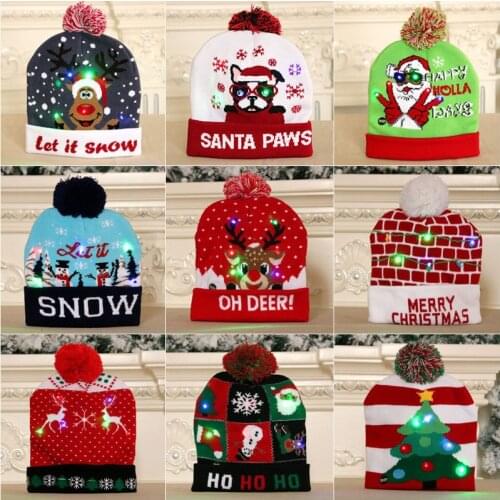 BalleenShiny Child Christmas Hat For Boys&Girls Warm Colorful Glowing Knitted Hat Christmas Hat Christmas Party Aldult Kids Gift