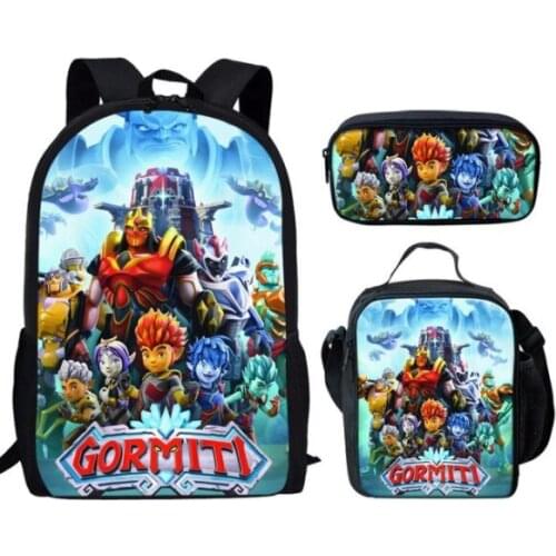Cartoon Anime Gormiti School Bag Junior Student 3pcs/ Set Backpack New Games Children Bookbag Kid Daily Rucksack