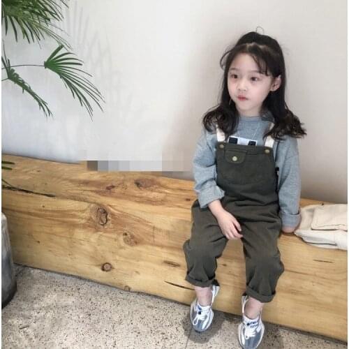 Girls' Pants Korean Style Baby Boys and Girls Overalls Jumpsuit 2021 Spring and Summer New Kids Solid Suspender Pants Overalls