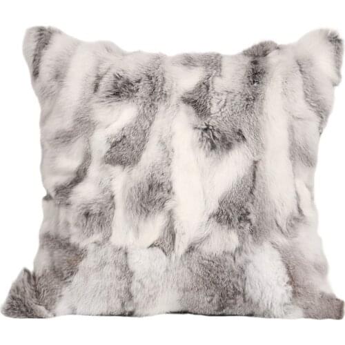 Softex Genuine Rabbit Fur Pillow Case Patchwork Pillow Cover Natural Fur Cushion Cover Home Decoration FREE SHIPPING