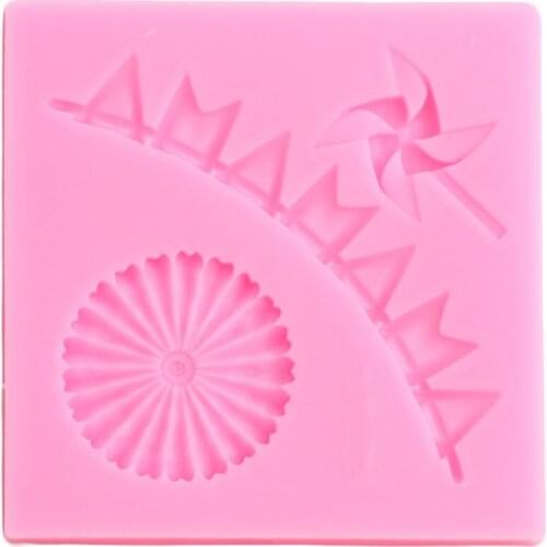 Swirl Banner Silicone Molds Windmill Baby Birthday Cupcake Topper Fondant Cake Decorating Tools Candy Chocolate Gumpaste Moulds