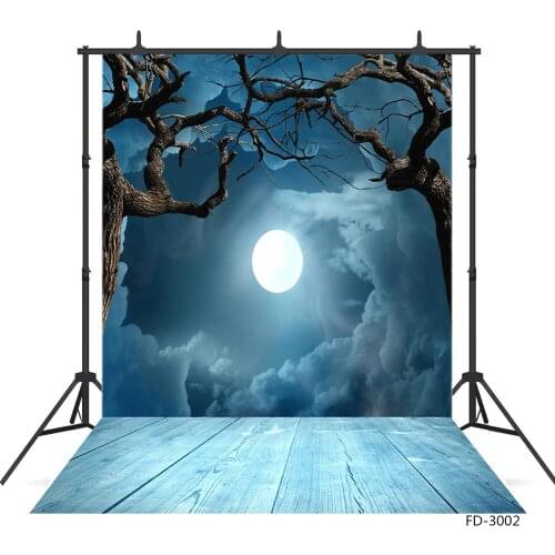 Full Moon Dead Tree Cloud Photo Backdrop for Halloween Vinyl Cloth Photo Shooting Background for Children Baby Photography Props
