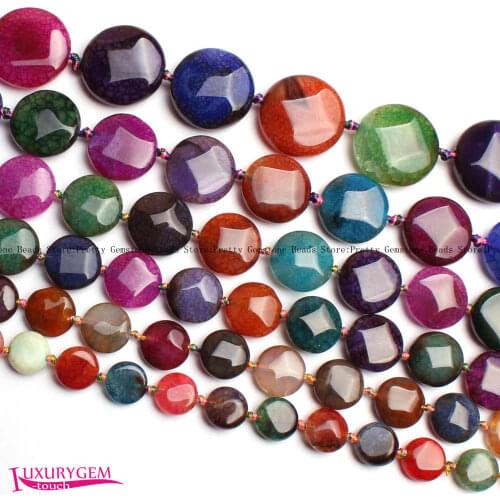 High Quality Multicolor Natural Cracked Agates Stone 12/14/16/18/20/25mm Faceted Coin Shape DIY Gems Loose Beads wj341