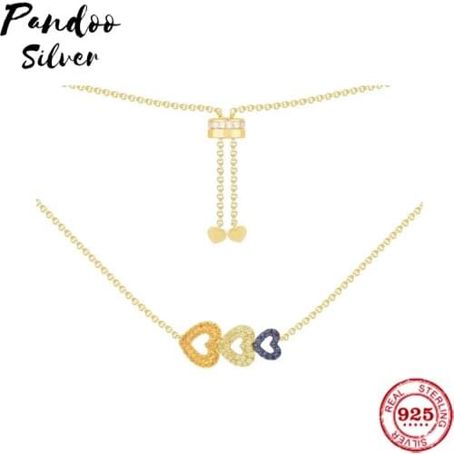 High Quality S925 Sterling Silver Jewelry 1:1 Copy,Yellow Silver Triple Heart Adjustable Necklace For Women Party Gift AC5457MY